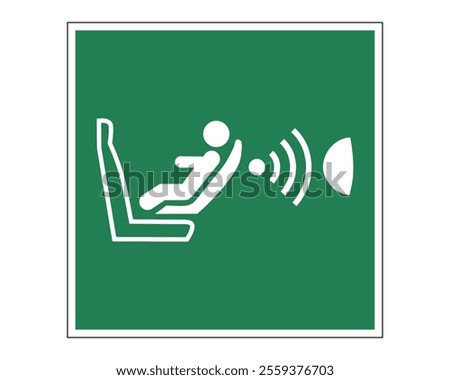 Child Seat Presence and Orientation Detection System (CPOD) Sign Featuring a Green Background with White Icon of Child Seat and Detection Lines, Available as a Vector File, ISO 7010 E014