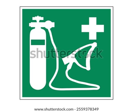 Oxygen Resuscitator Sign Featuring a Green Background with White Pictogram of an Oxygen Tank and Mask, Indicating the Presence of Emergency Oxygen Equipment, Available as a Vector File, ISO 7010 E028