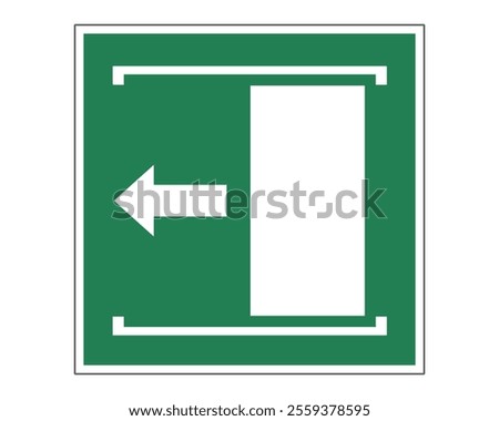 Door Slides Left to Open Sign Featuring a Green Background with White Arrow and Door Symbol, Available as a Vector File, ISO 7010 E034