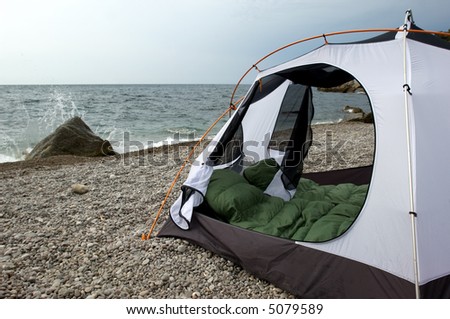 Tent on the beach of Black sea, Crimea