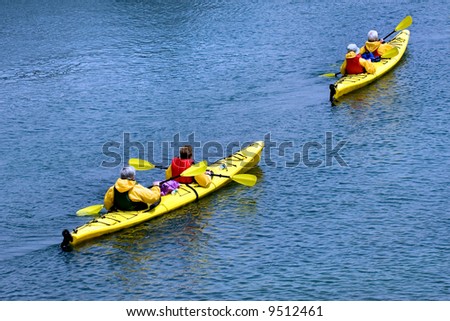 Group of senior citizens kayaking near Bar Harbor, Maine