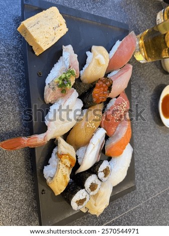 Similar – Image, Stock Photo Delicious Sushi Plates in Restaurant