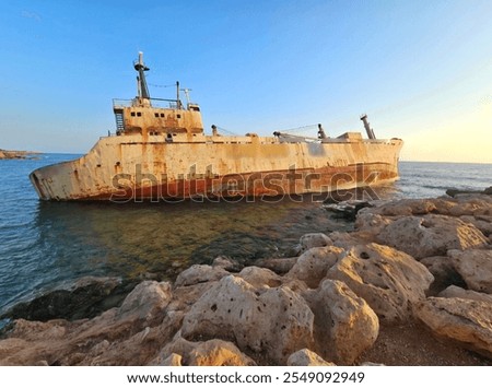 Similar – Image, Stock Photo Rough cave near sea during sunset