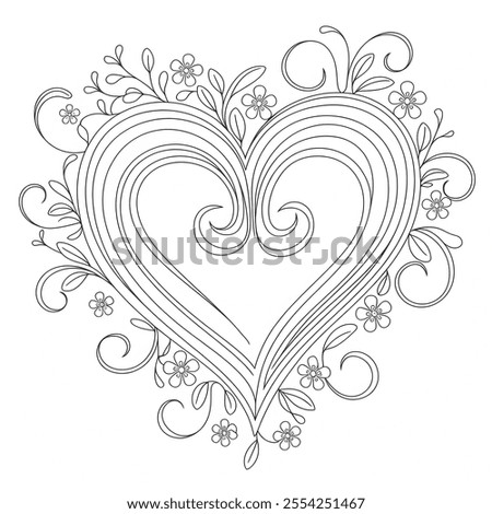 A vector-style illustration of a large, intricate heart shape filled with delicate patterns 