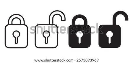 Lock icon set. Padlock open and closed. Locked and unlocked icon. Security symbol. Vector illustration.