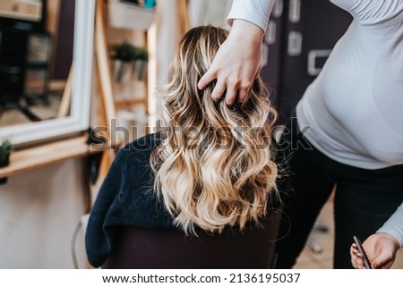 Similar – Image, Stock Photo Hairdresser and client at hair salon