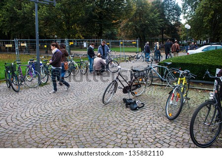 BONN, GERMANY - OCTOBER 6: Bicycle market on October 6, 2012 in Bonn, Germany. People can buy and sell used bicycles every first Saturday in month.