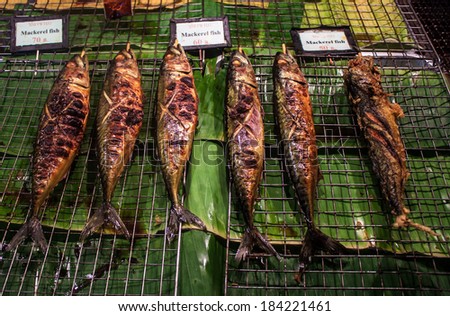 BBQ fish on a night market in Thong Sala village, Koh Phangan island, Thailand