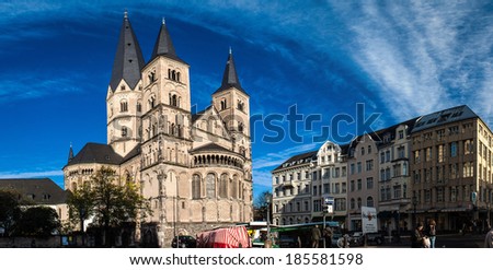 BONN, GERMANY - OCTOBER 27: Minster (church) and other old buildings on October 27, 2012 in Bonn, Germany. Bonn is former capital of Germany with population of 330,000.