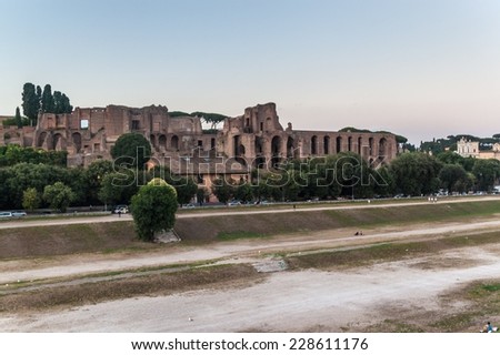 Circus Maximus, ancient Roman stadium near the site of birthplace of Rome, the Palatine hill, Italy