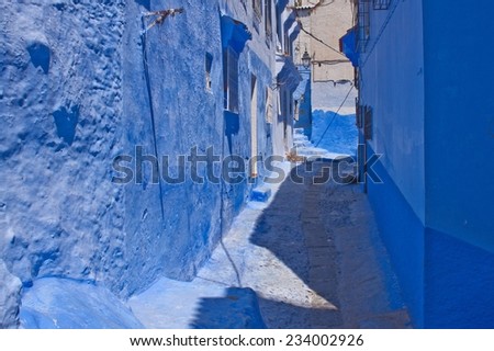 Street in the blue city of Chefchaouen, Morocco