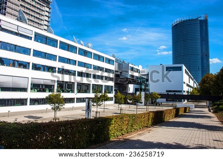 BONN, GERMANY - SEPTEMBER 9: Former government buildings on September 9, 2012 in Bonn, Germany. Some of them are now used by Deutsche Welle or Deutsche Post companies.