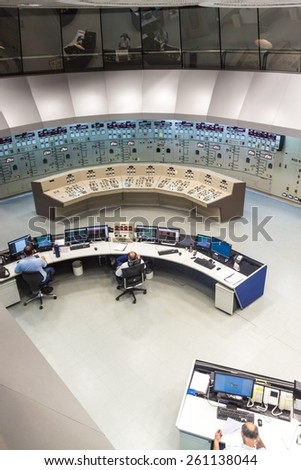 ITAIPU, BRAZIL/PARAGUAY - FEB 4, 2015: Command room of Itaipu dam on river Parana on the border of Brazil and Paraguay