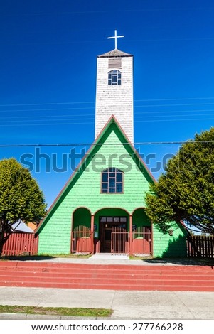 Wooden church listed in UNESCO, Curaco de Velez village, Isla Quinchao island, Chile