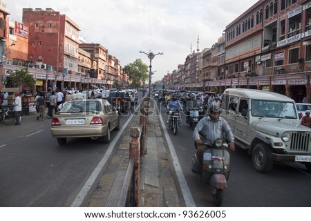 JAIPUR, INDIA - AUGUST 4: Road Traffic on August 4, 2011 in Jaipur, India. Jaipur, also popularly known as the Pink City, is the capital and largest city of the Indian state of Rajasthan.