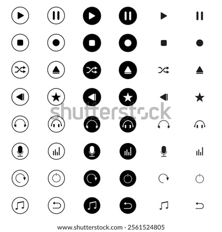 Multimedia Player Button Vector Set, Seamless Icons for Playback Control, Audio Management.