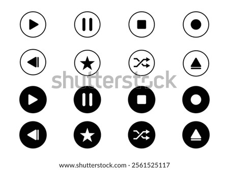 Customizable Vector Icons of Media Player Buttons , Pause, Stop, Play, Forward, Rewind.