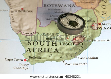 South Africa, home of the Soccer World Cup,  on map