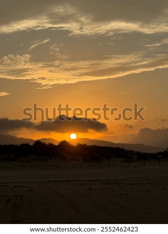 Similar – Image, Stock Photo The sun sinks behind the bushes and trees. Above the crane boom, she has now let him go.