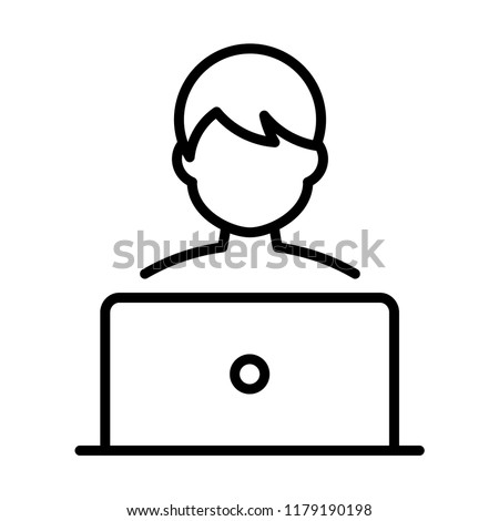 Blogger/internet user. Office worker. Co working place. Flat icon for apps and websites. Thin line icon isolated on white background.