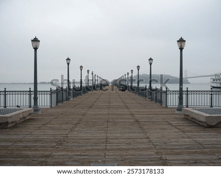 Similar – Image, Stock Photo foggy bridge with lamp arches