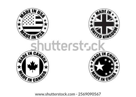 Set of made in usa, canada, united kingdom, china logo, made in usa logo free, american made logo