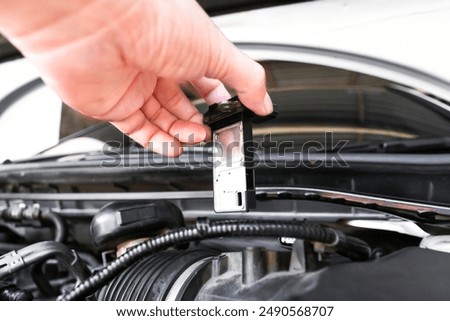 Similar – Image, Stock Photo Air intake in the grey painted bonnet of a van in Oerlinghausen near Bielefeld on the Hermannsweg in the Teutoburg Forest in East Westphalia-Lippe