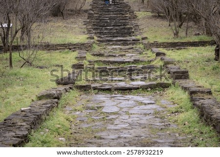 Similar – Image, Stock Photo Path through overgrown stone gate
