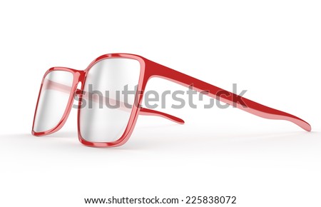 Red reading glasses on a white background