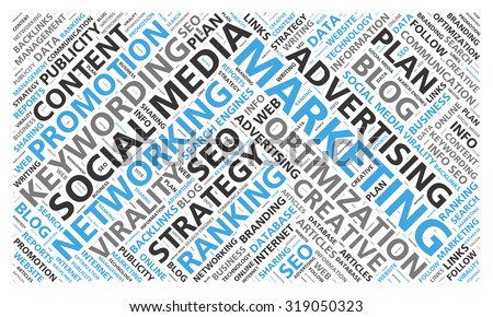 Social media marketing word cloud for content promotion