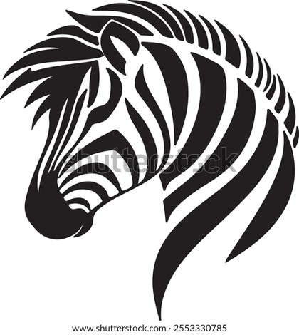 Minimalist zebra head vector logo in black on white, featuring bold lines and simple shapes. Flat design in Adobe Illustrator style, perfect for branding and graphic projects. EPS format included.