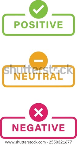 Positive and negative neutral label banner button with check mark icon sign, checkmark tick and cross sign checkbox icons