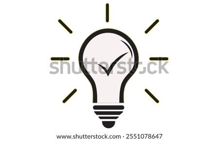 A black bulb with a checkmark. Bulb icon expert, genius, idea, innovation, lamp, light bulb, mark, creative, positive, simplicity, smart, solution, strategy, think, tick, choice.