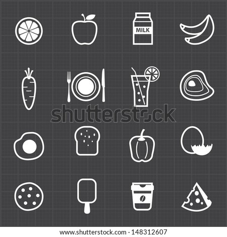 Food fruits icons set and black background