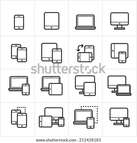 Flat Line Icons Device Icons and Responsive Web Design Icons Vector Illustration
