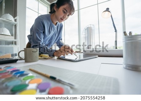 Similar – Image, Stock Photo Woman drawing on tablet at home