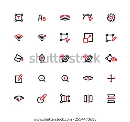 A Set Of Ui Ux Icons Dual Tone. The Icons Include A Pen, Book, Box, Circle, Square, Triangle, Cross, Plus Sign, Minus Sign, Star, Gear.