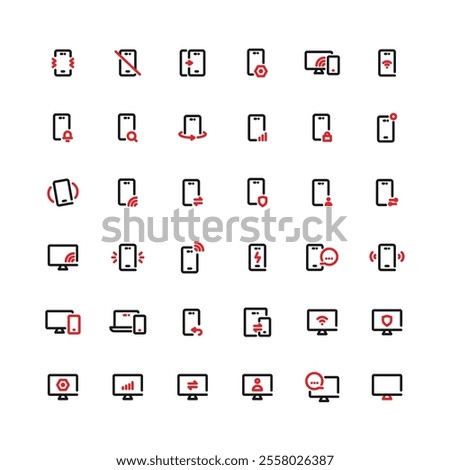 A Collection Of Cell Phones And Computer Icons - Dual Tone