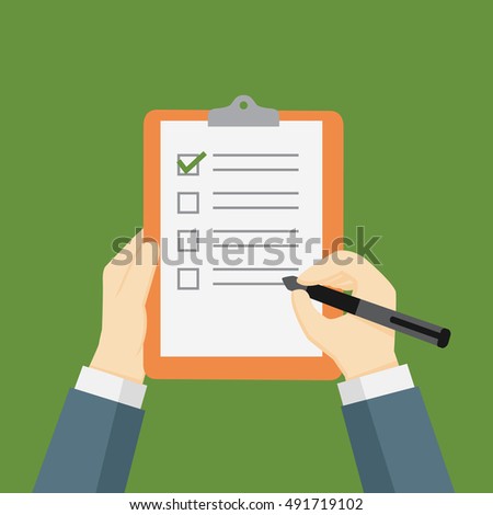 Businessman Holding A Clipboard and Filling A Checklist Form