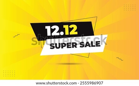 12.12 Super Sale Banner Template Editable EPS format Bold font, white and black shapes, striking yellow-orange gradient background. Perfect for promotions, ads, and eye-catching designs