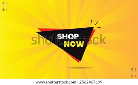 Shop now! Editable sticker icon label template in EPS format. Bold yellow font, black-red shapes, and a vibrant yellow-orange abstract hot background. Perfect for eye-catching design needs!