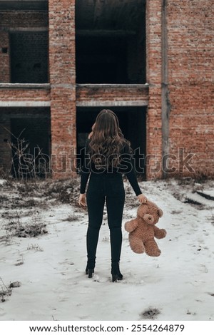 Similar – Image, Stock Photo Girl is standing outdoors with blue sky, tree and sun