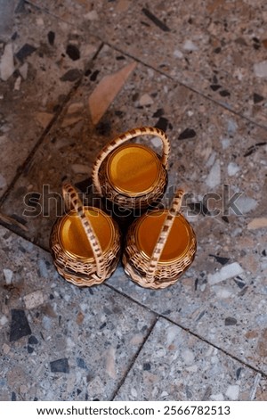 Similar – Image, Stock Photo Three glass jar container full with dried raw pasta in an empty room