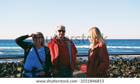 Similar – Image, Stock Photo Senior wanderer standing on hill in mountains