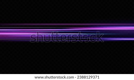 Light effect of neon lines movement.Horizontal lines. Speed ​​effect on a transparent background.lines of light, speed and movement.