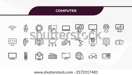 fully editable outline icon collection from computer concept. thin line icons set such as wi fi, computer mouse device, round webcam, device, action camera,