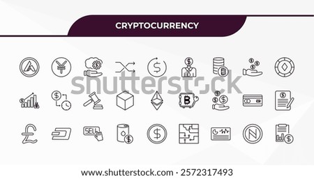 fully editable outline icon collection from cryptocurrency concept. thin line icons set such as  , yen, point of service,  budget