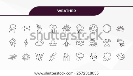 fully editable outline icon collection from weather concept. thin line icons set such as snow storms, raindrops, last quarter, hail, twilight,