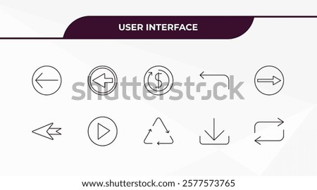 fully editable outline icon collection from user interface concept. thin line icons set such as arrow address back, go back button, left reverse curve, downloading, replay arrows,