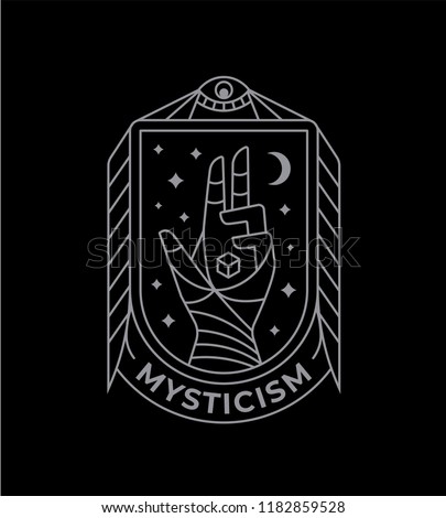 Mystic and esoteric symbol. Sacred geometry element, emblem, logo. Stroke outline illustration.